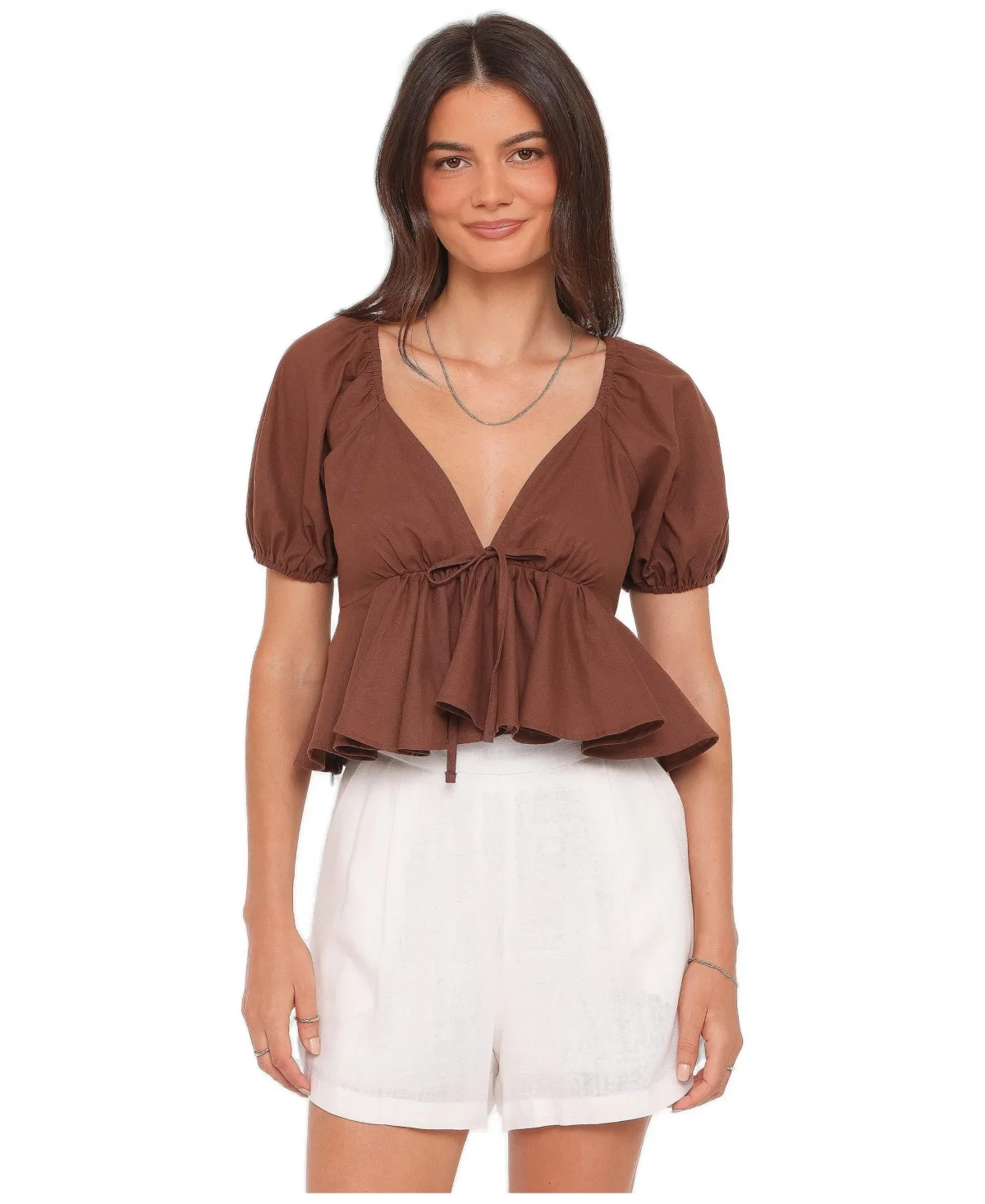 Brienne Tie-Front V-Neck Open-Back Top by Petal & Pup