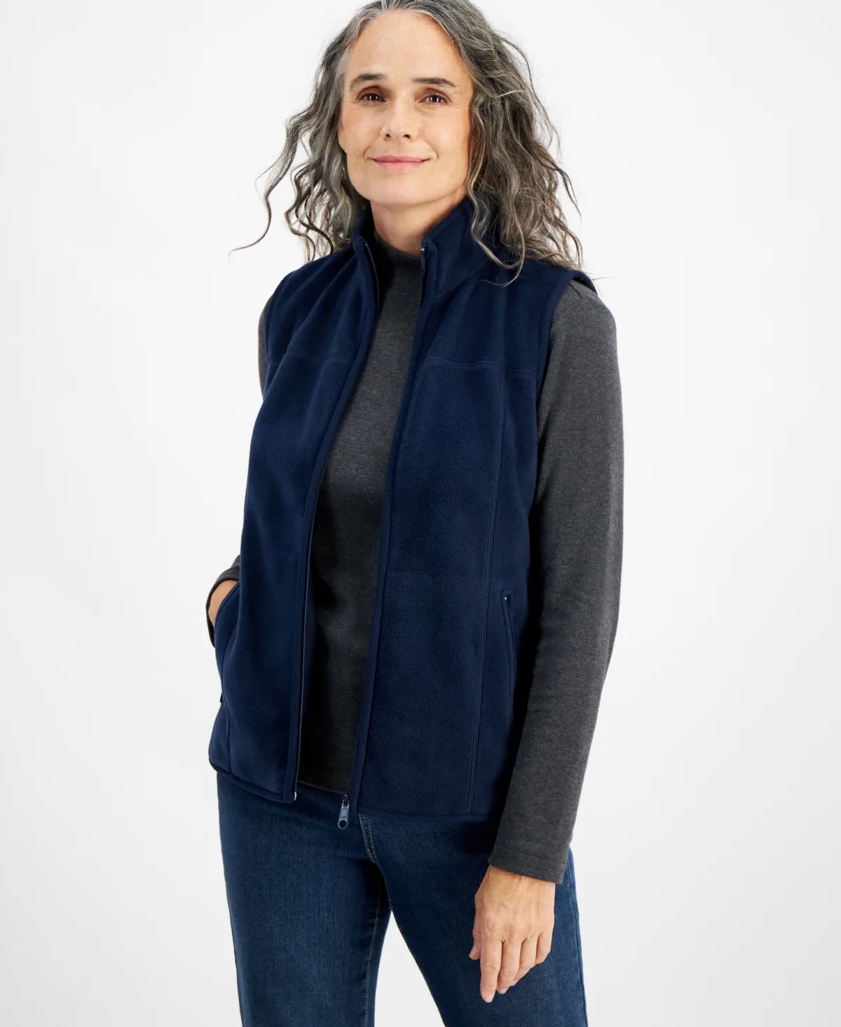 Zip Front Polar Fleece Vest by Style & Co