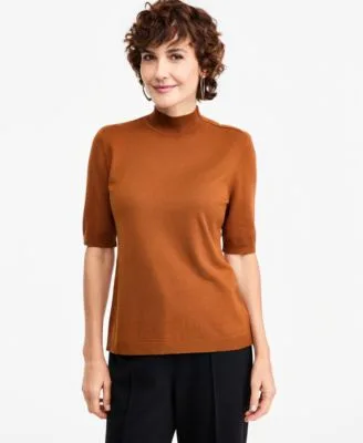 Mock Neck Short Sleeve Sweater by JM Collection