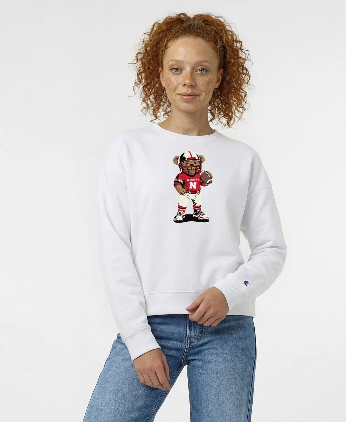 Nebraska Huskers Teddy Bear Dropped-Shoulder Sweatshirt by Champion