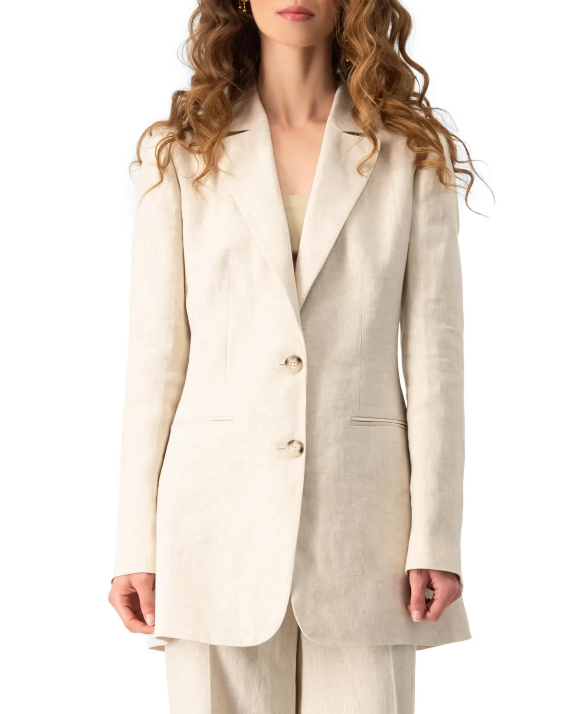 Tailored Linen Two-Button Blazer by Ivonne