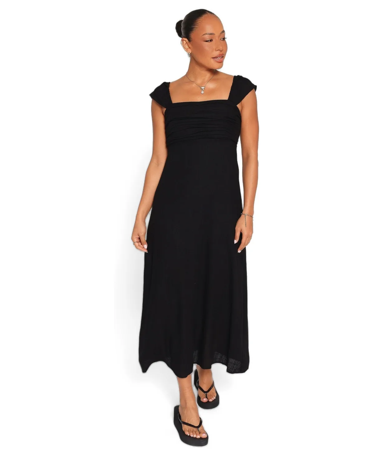 Sirene Square Neckline A-Line Midi Dress by Petal and Pup