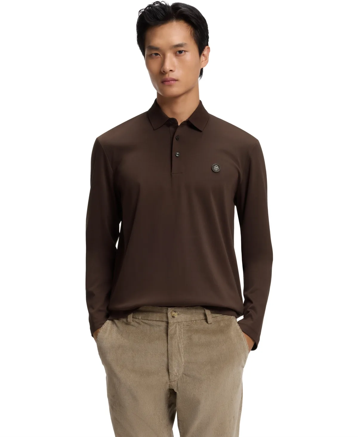 Long-Sleeve Double B Monogram Polo Shirt by Hugo Boss