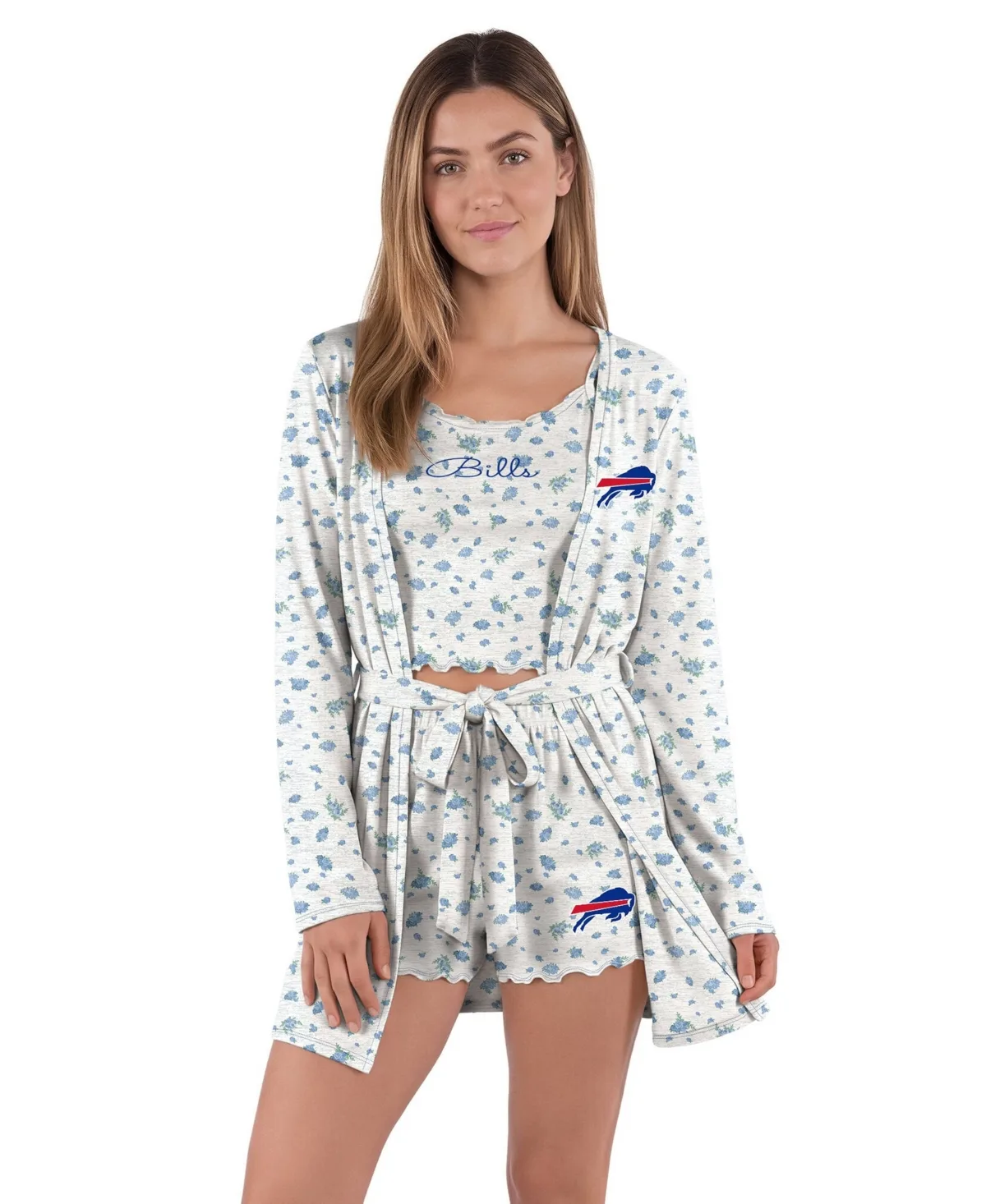 Buffalo Bills Cora Hacci Knit Floral-Print Tank, Shorts, and Robe, 3.5 Inseam, 3-Piece Set by Concepts Sport