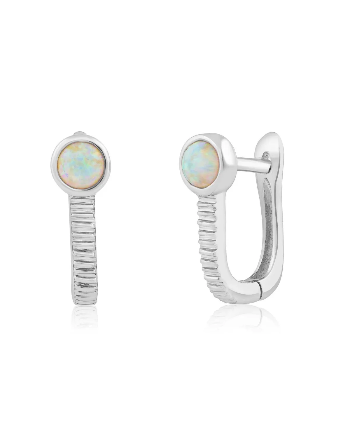 Simona Round Opal U-Shaped Lined Hoop Earrings by Simona