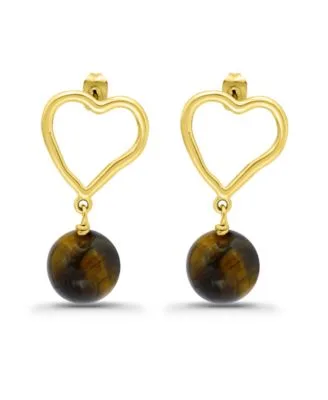 Gold Plated Hardwired Round Genuine Stone Heart Post Earrings by Macy's