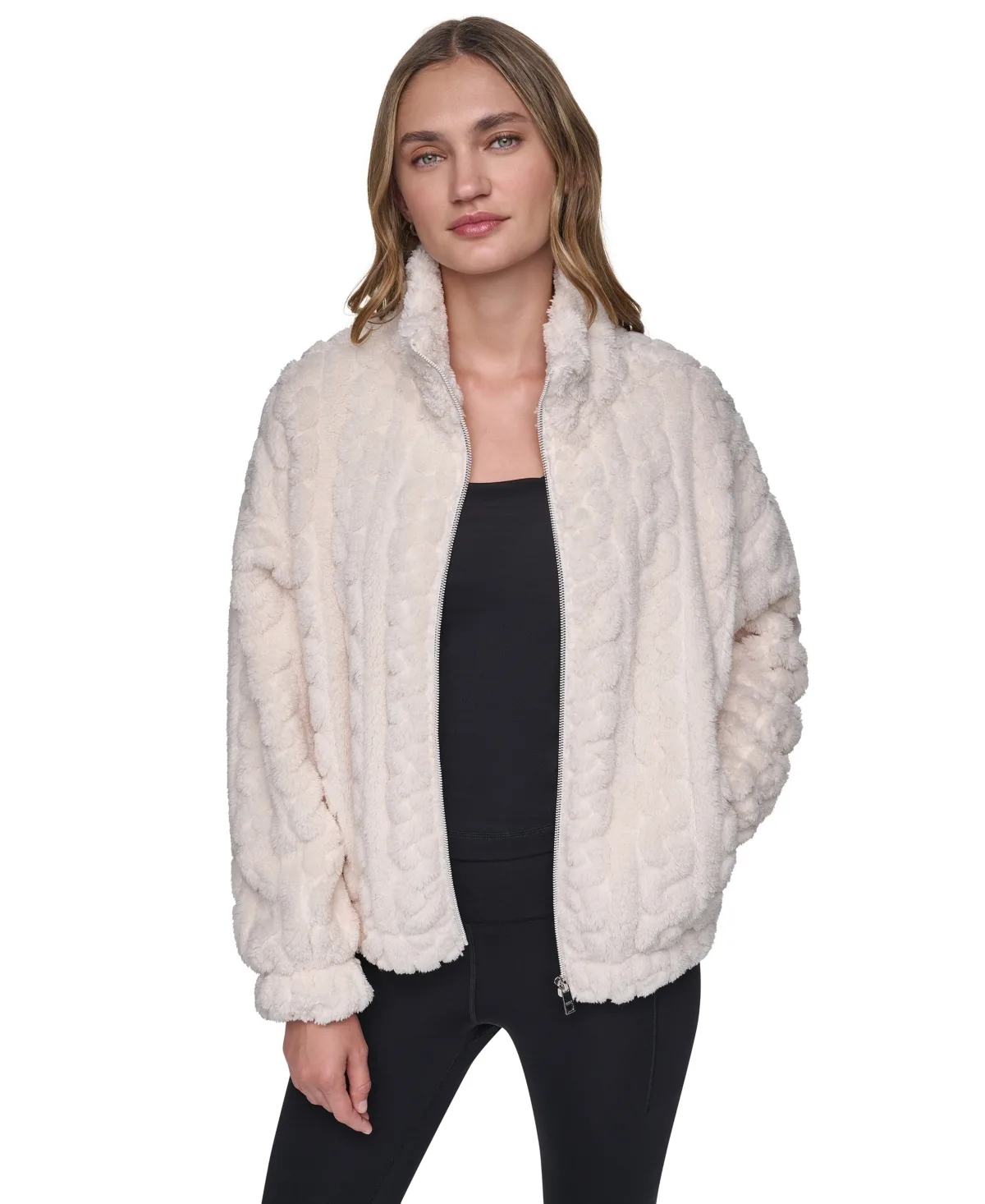 Sport Cable-Patterned Sherpa Full Zip Jacket by DKNY