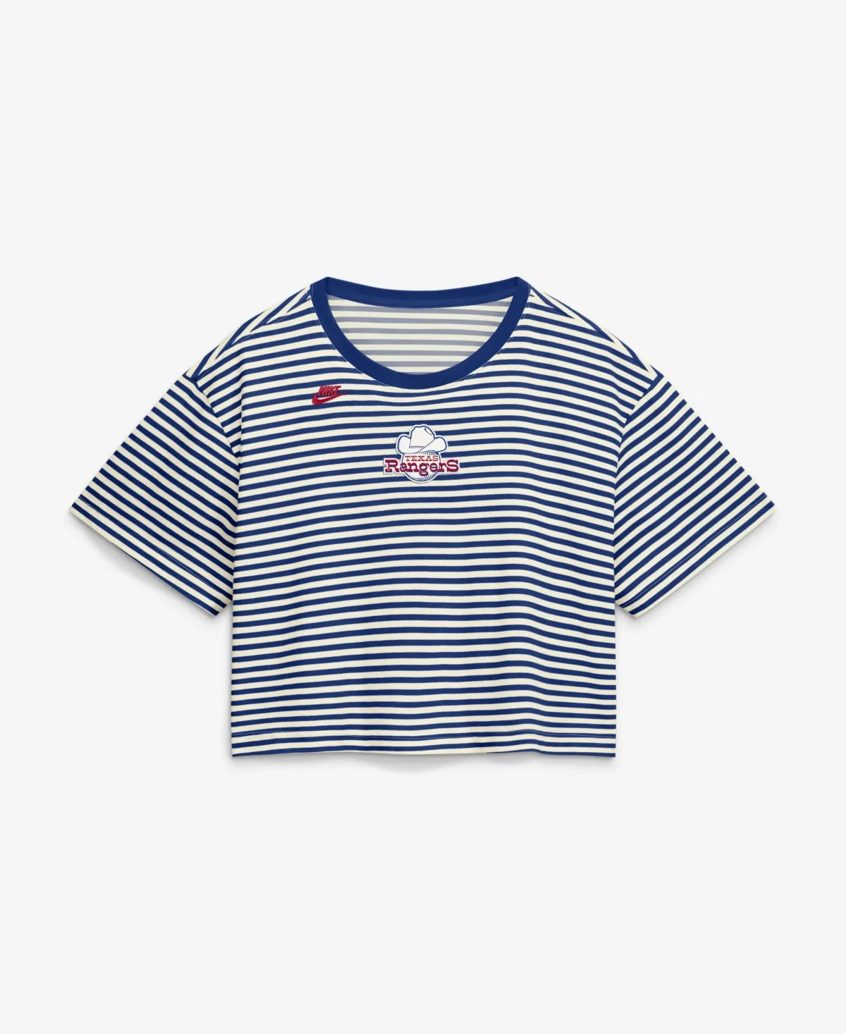 Texas Rangers Cooperstown Logo Striped Cropped Loose-Fit T-Shirt by Nike