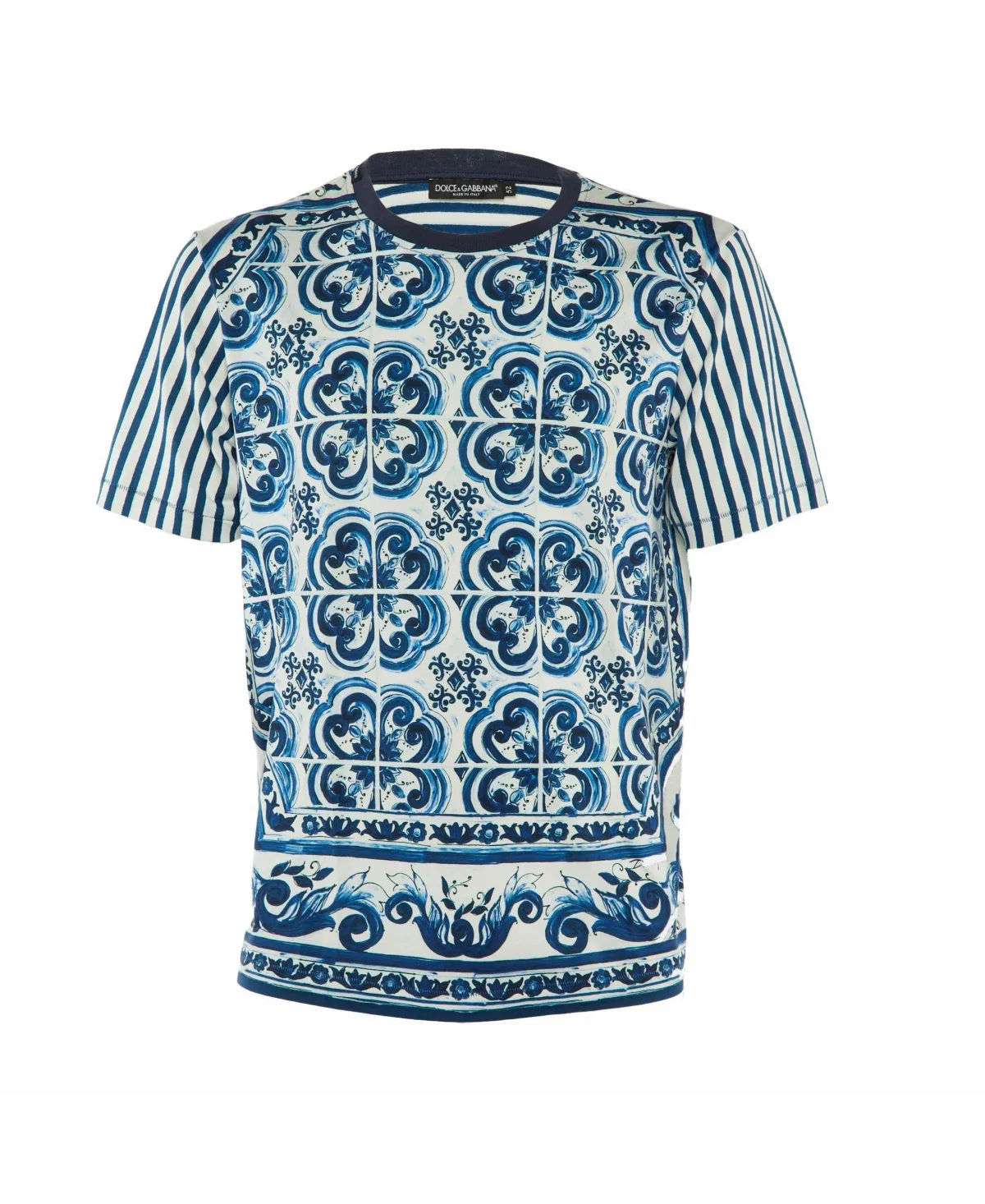 Pre-Owned Dolce & Gabbana Majolica and Stripe Print Cotton T-Shirt by Dolce & Gabbana