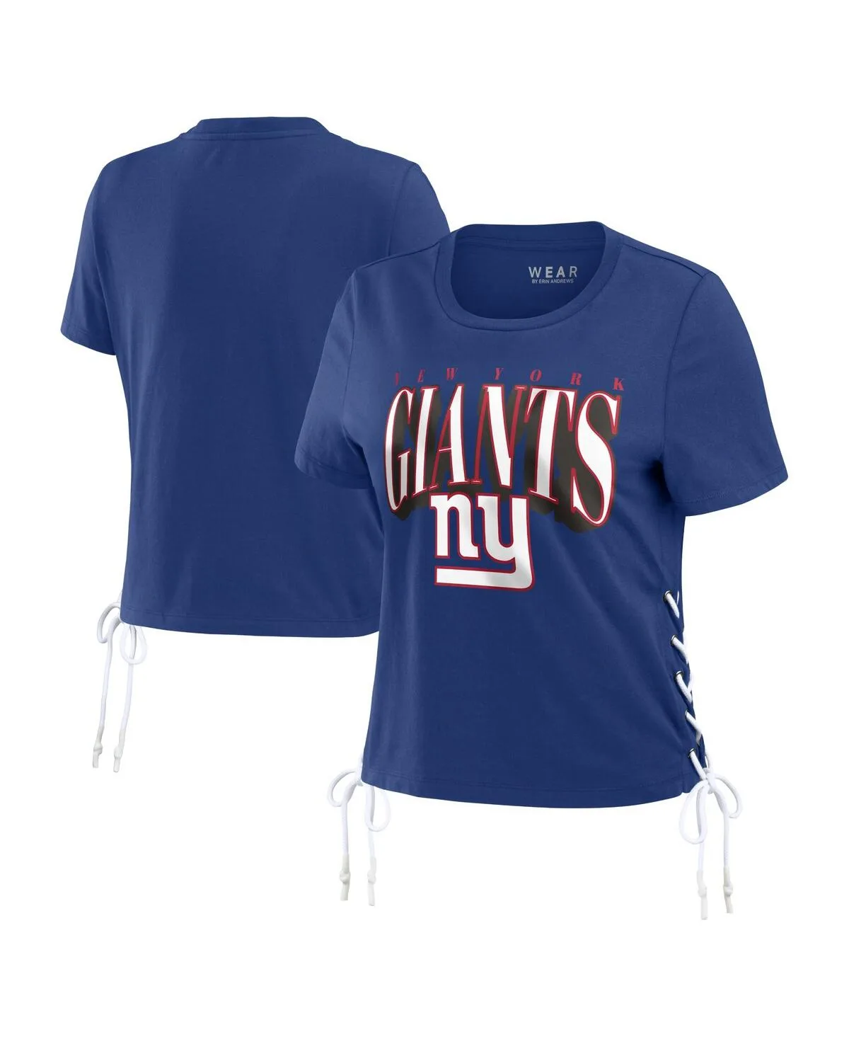 New York Giants Lace Up Side Modest Cropped T-Shirt