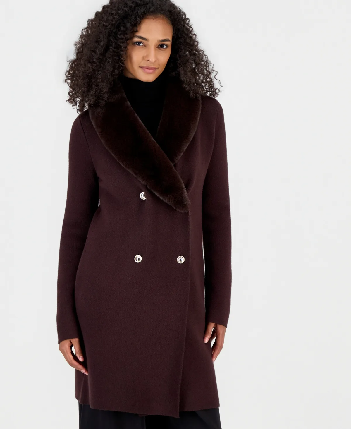Milano Stitch Double-Breasted Faux Fur Shawl Collar Jacket by Tahari