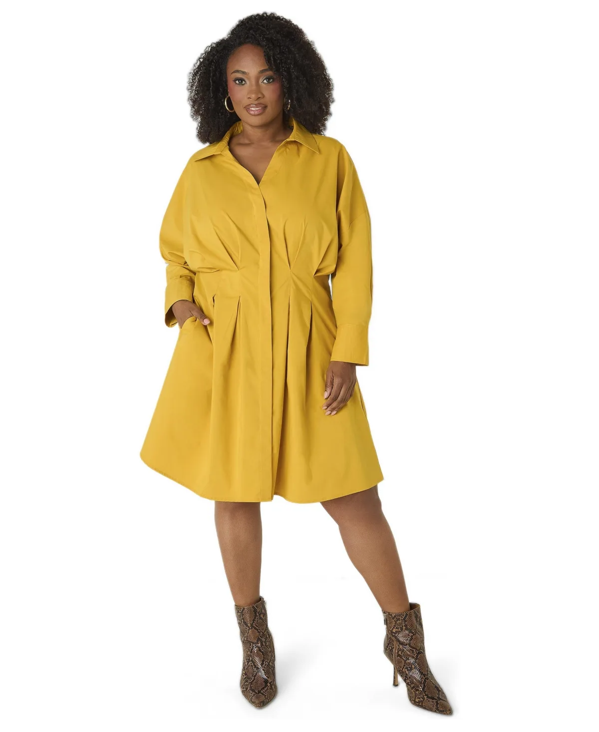Collared Pleated-Sleeve Shirtdress by Ashley Stewart