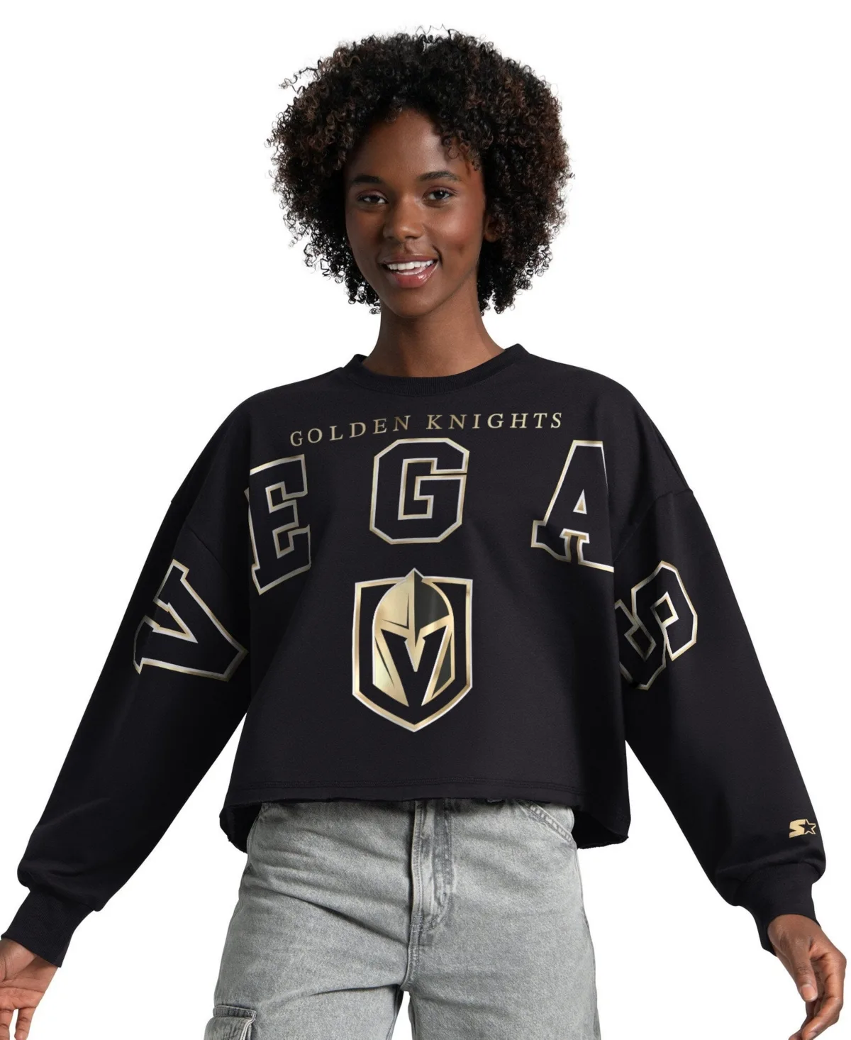 Vegas Golden Knights Bleachers Cropped Drop-Shoulder Sweatshirt by Starter