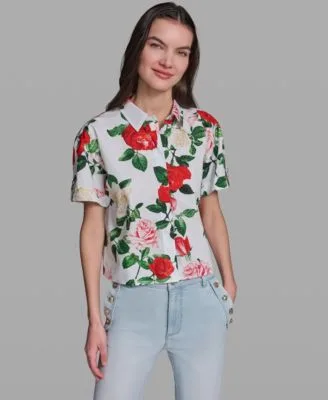 Printed Short Sleeve Camp Shirt by Karl Lagerfeld