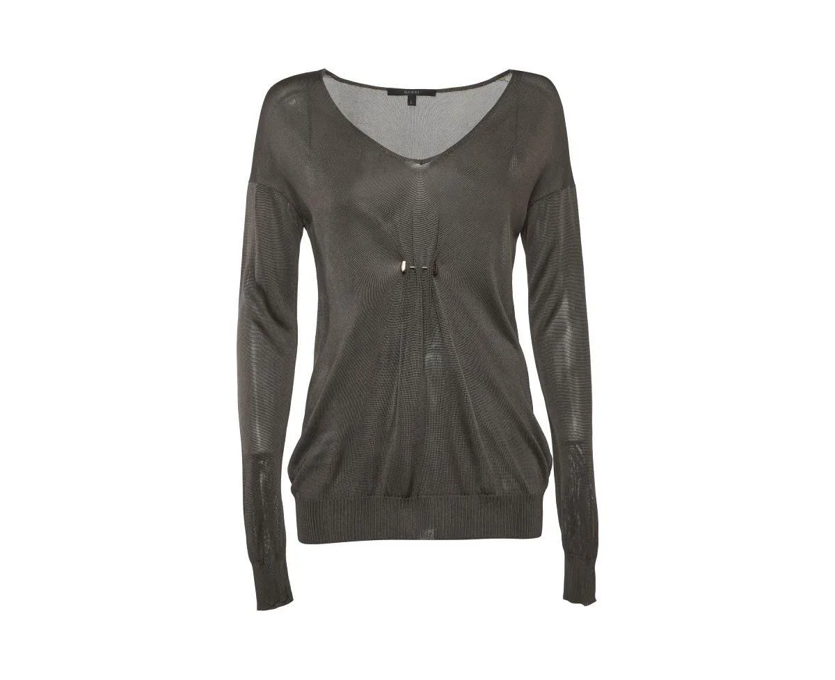 Pre-Owned Sheer Knit Brooch Detail V-Neck Top by Gucci