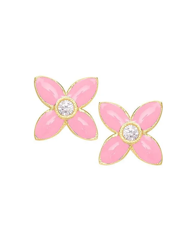 Cubic Zirconia Flower Stud Earrings in 14K by Lily Nily