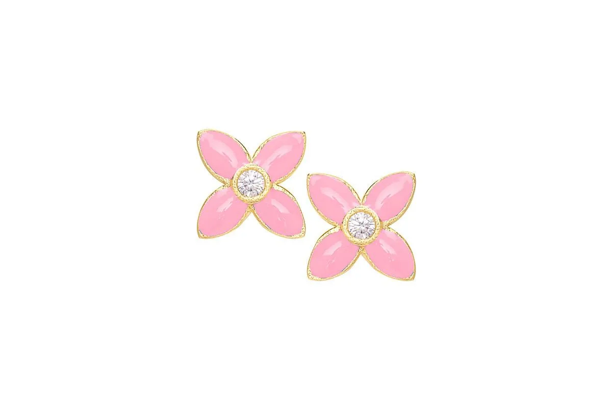 Cubic Zirconia Flower Stud Earrings in 14K by Lily Nily