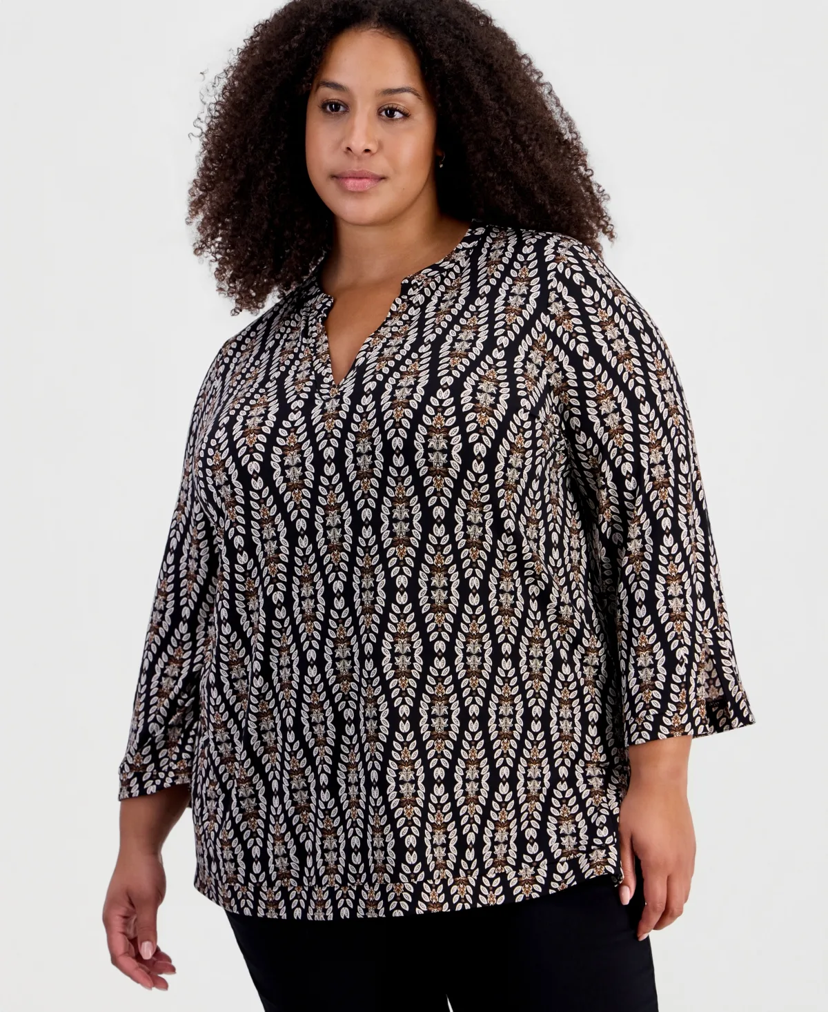 Opulent Travels 3/4-Sleeve Splitneck Tunic by JM Collection