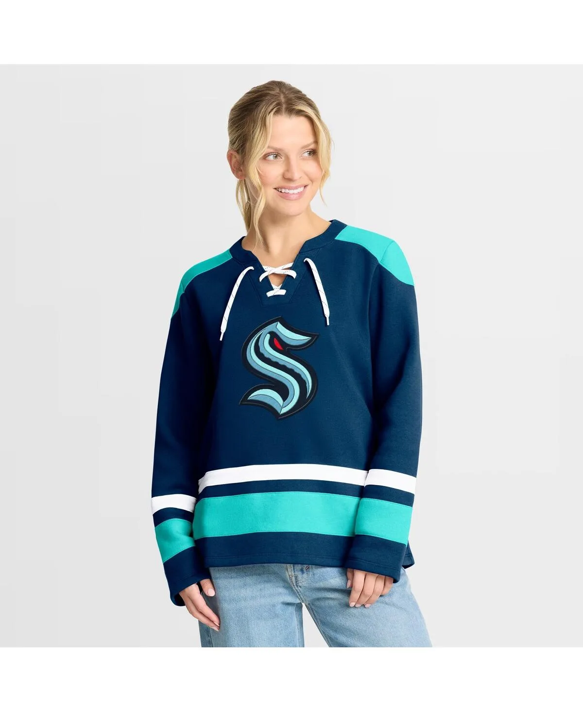 Seattle Kraken Icing Long Sleeve Lace Up Sweatshirt by Fanatics