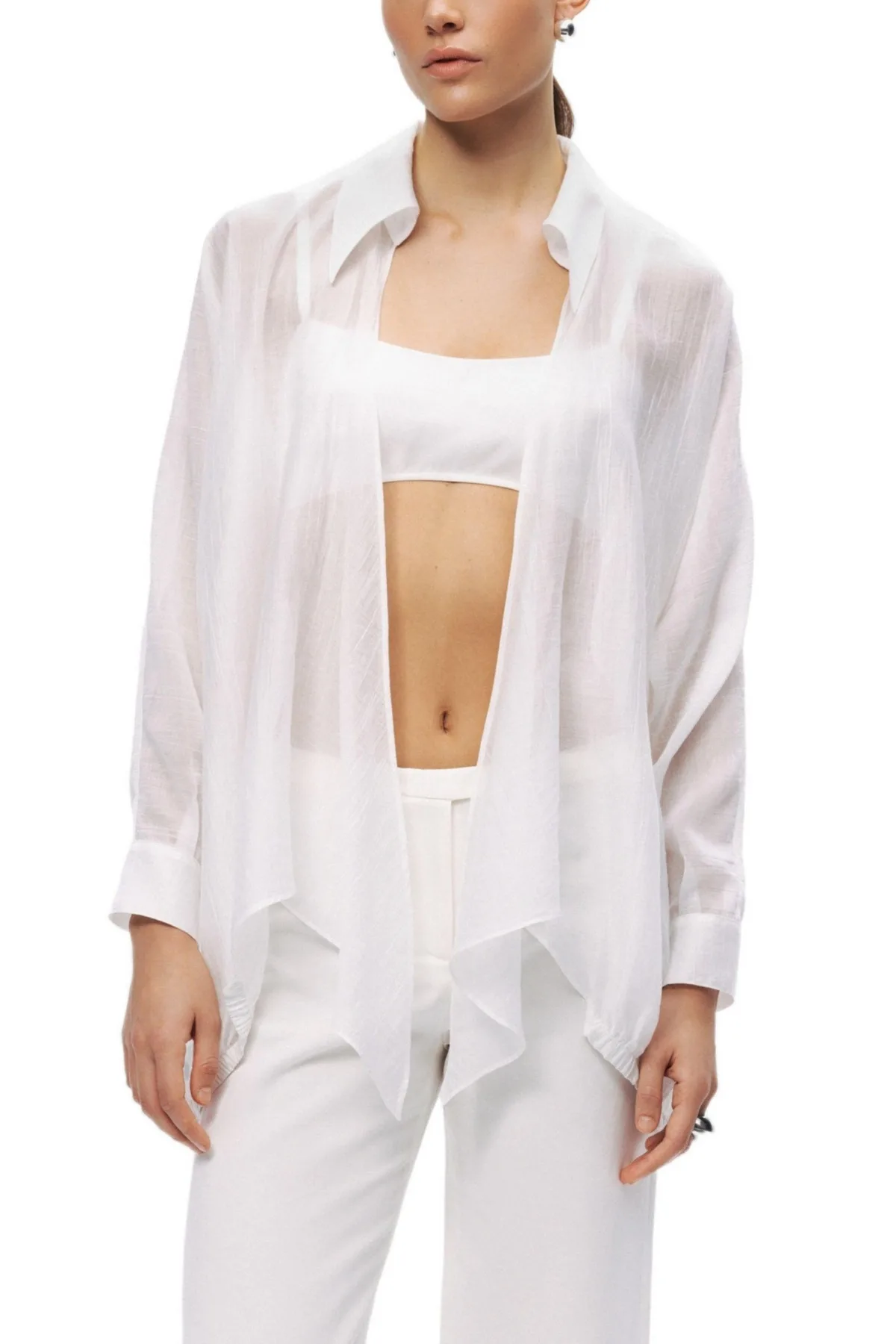 Tie-Detail Long-Sleeve Collared Shirt by Nocturne