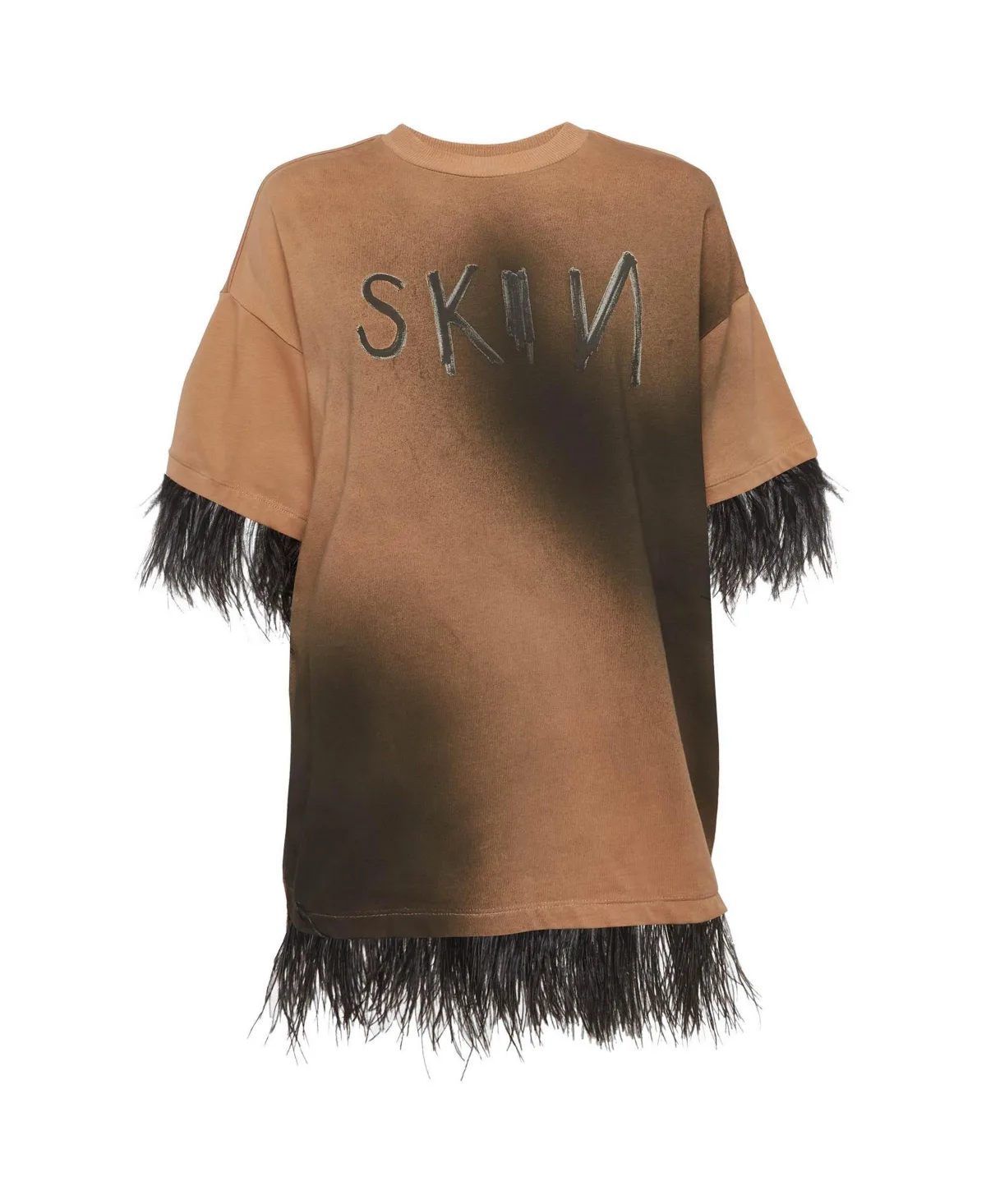 Pre-Owned Feather-Trim Oversized Cotton Graphic T-Shirt by Roberto Cavalli