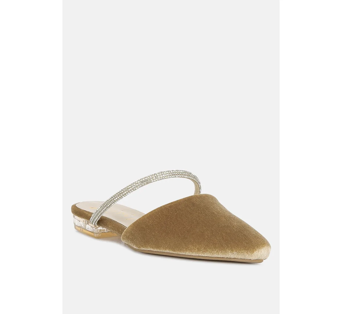 Velvet Diamante Detail Flat Mules by London Rag
