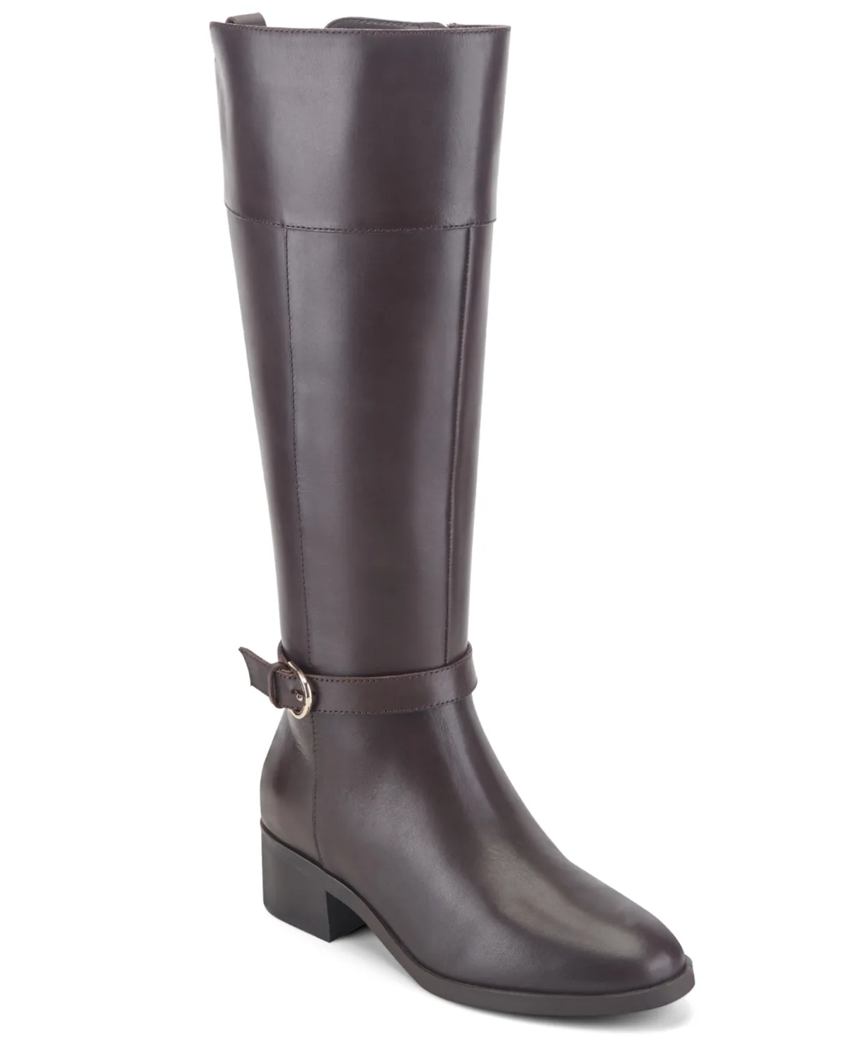 Tabbyy Wide-Calf Leather Block Heel Boots