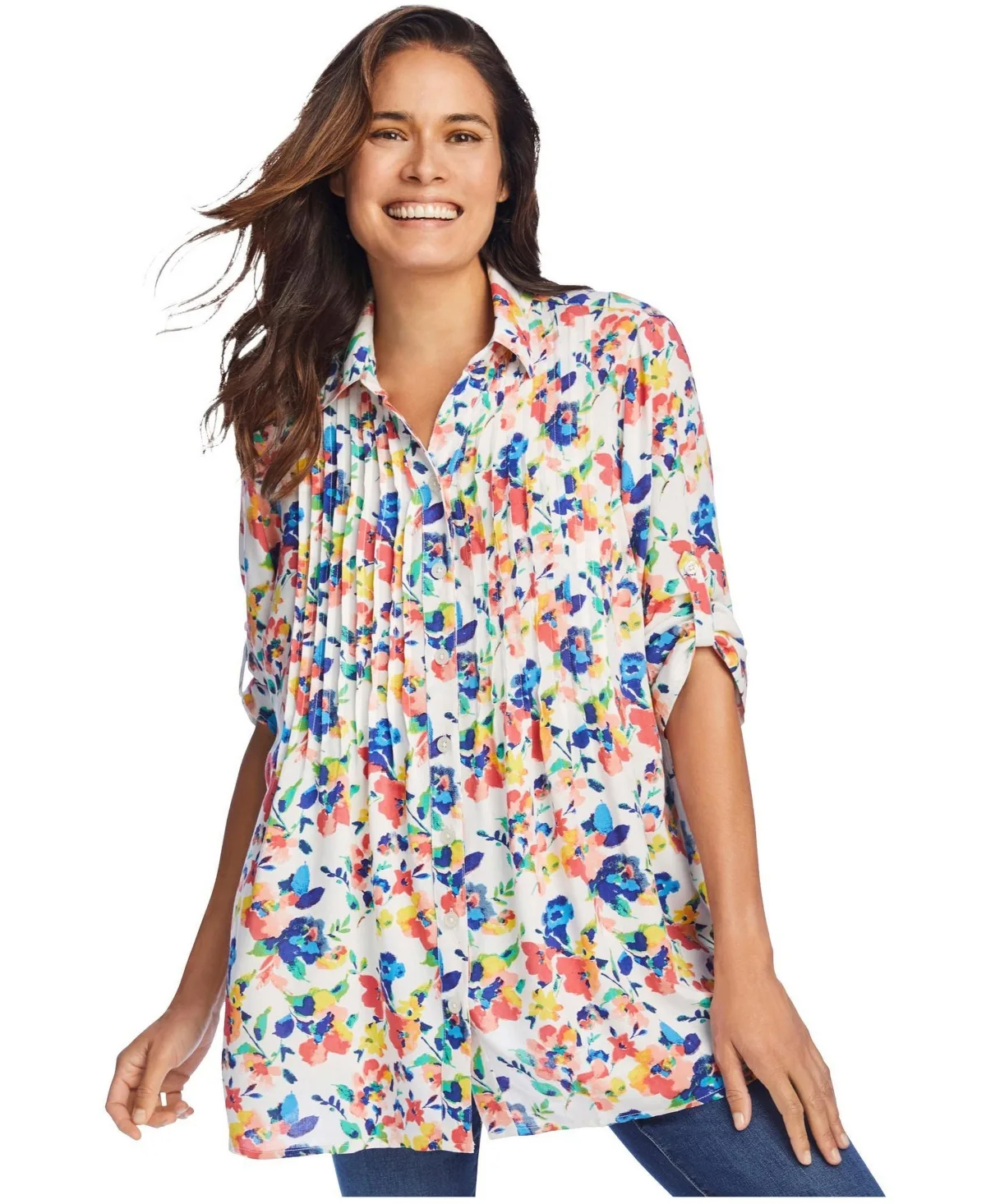 Rayon 7-Day Pintucked Tunic Blouse by Woman Within