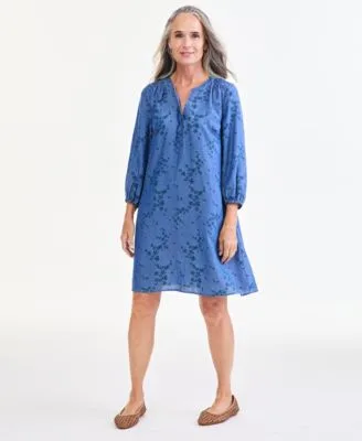 Printed Chambray V Neck Popover Dress by Style & Co