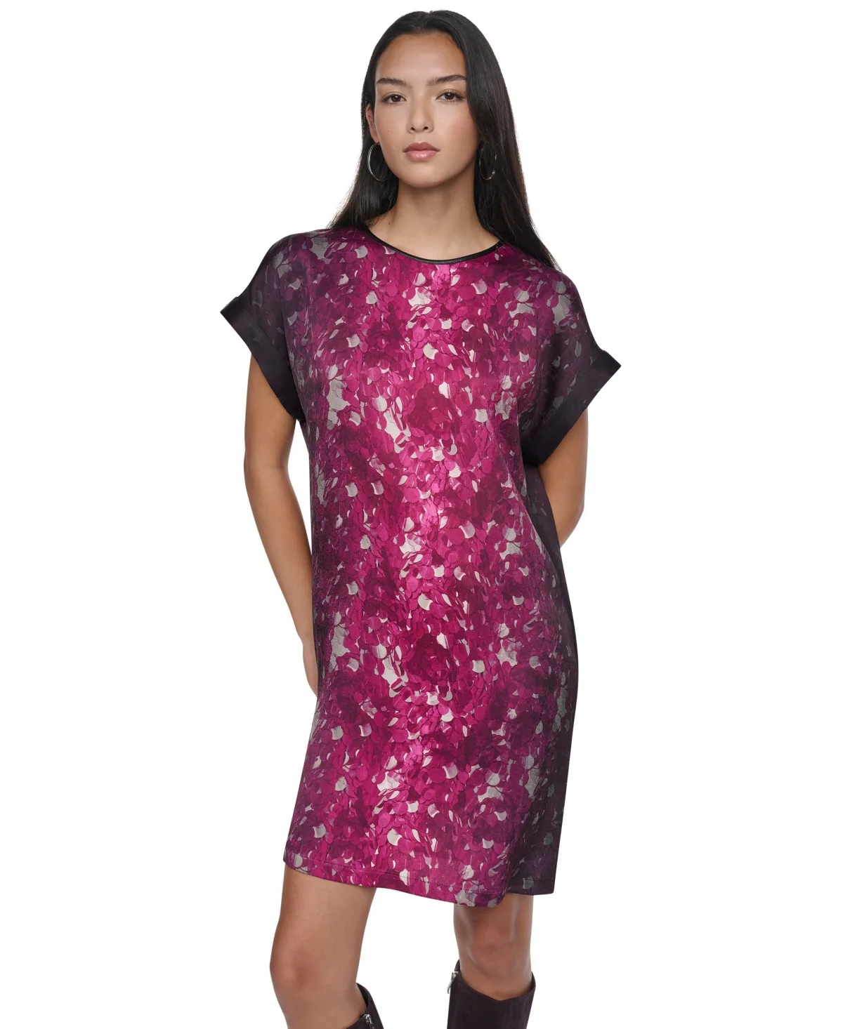 Printed Short-Sleeve Shift Dress by DKNY