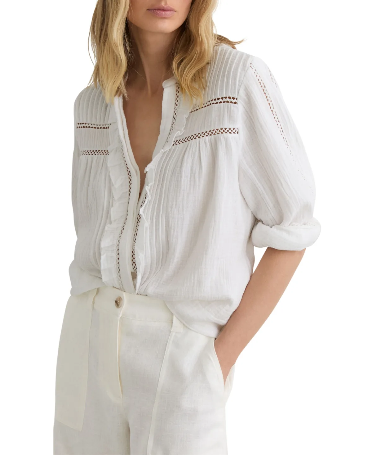 Cotton Cheesecloth Long-Sleeve Top by Reiss