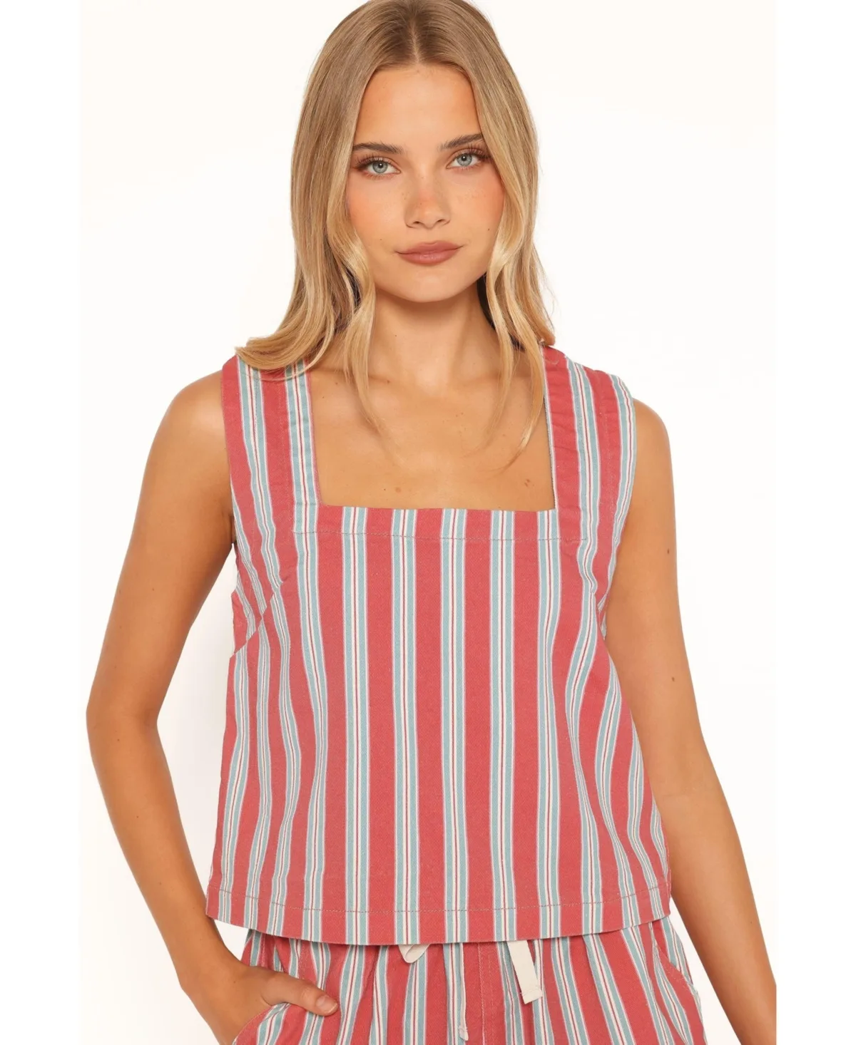 Marinda Cotton Square-Neck Stripe Tank Top by Petal & Pup