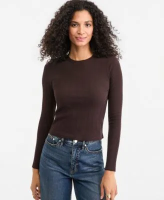 Long Sleeve Pointelle Cropped Meet Greet T Shirt by On 34th