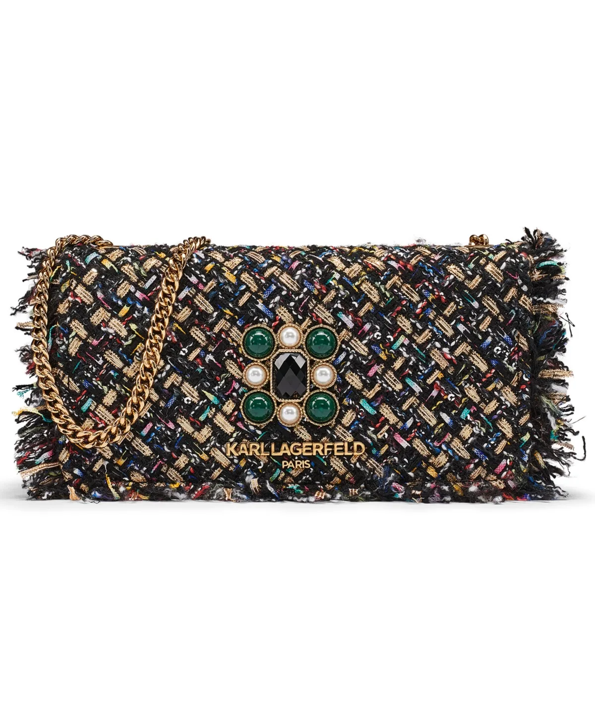 Kosette Tweed Chain-Strap Evening Crossbody Handbag by Karl Lagerfeld