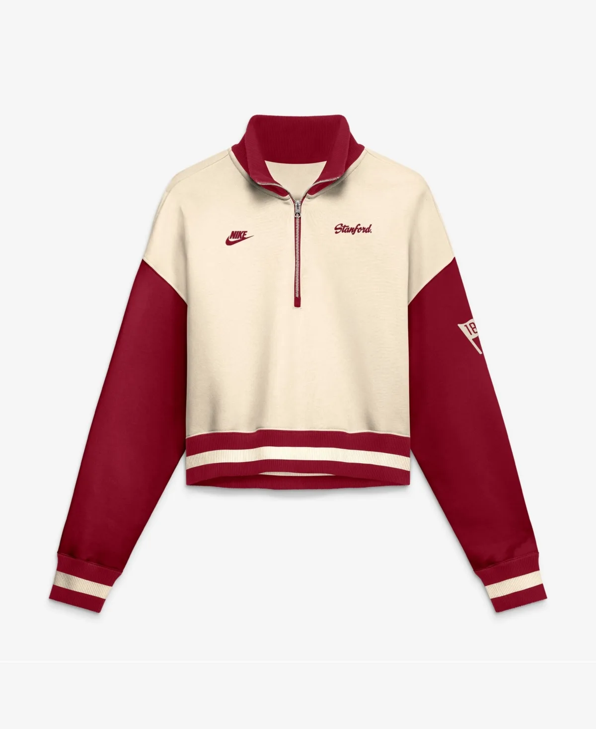 Stanford Cardinal Oversized Legacy Color Block Cropped Quarter-Zip Pullover Sweatshirt by Nike