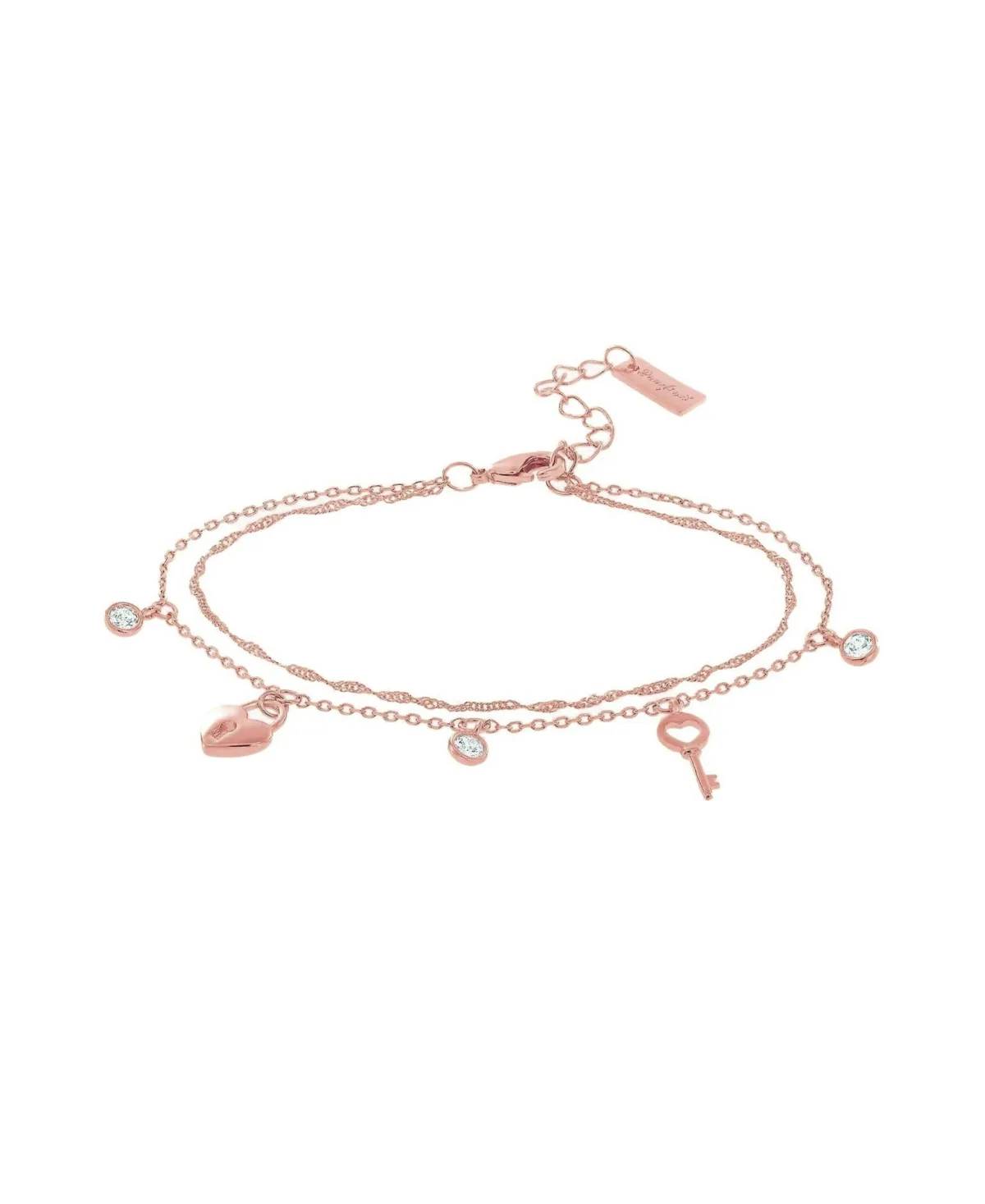Josh & Chloe Crystal 14k Gold-Plated Luna Key and Lock Adjustable Double-Chain Bracelet