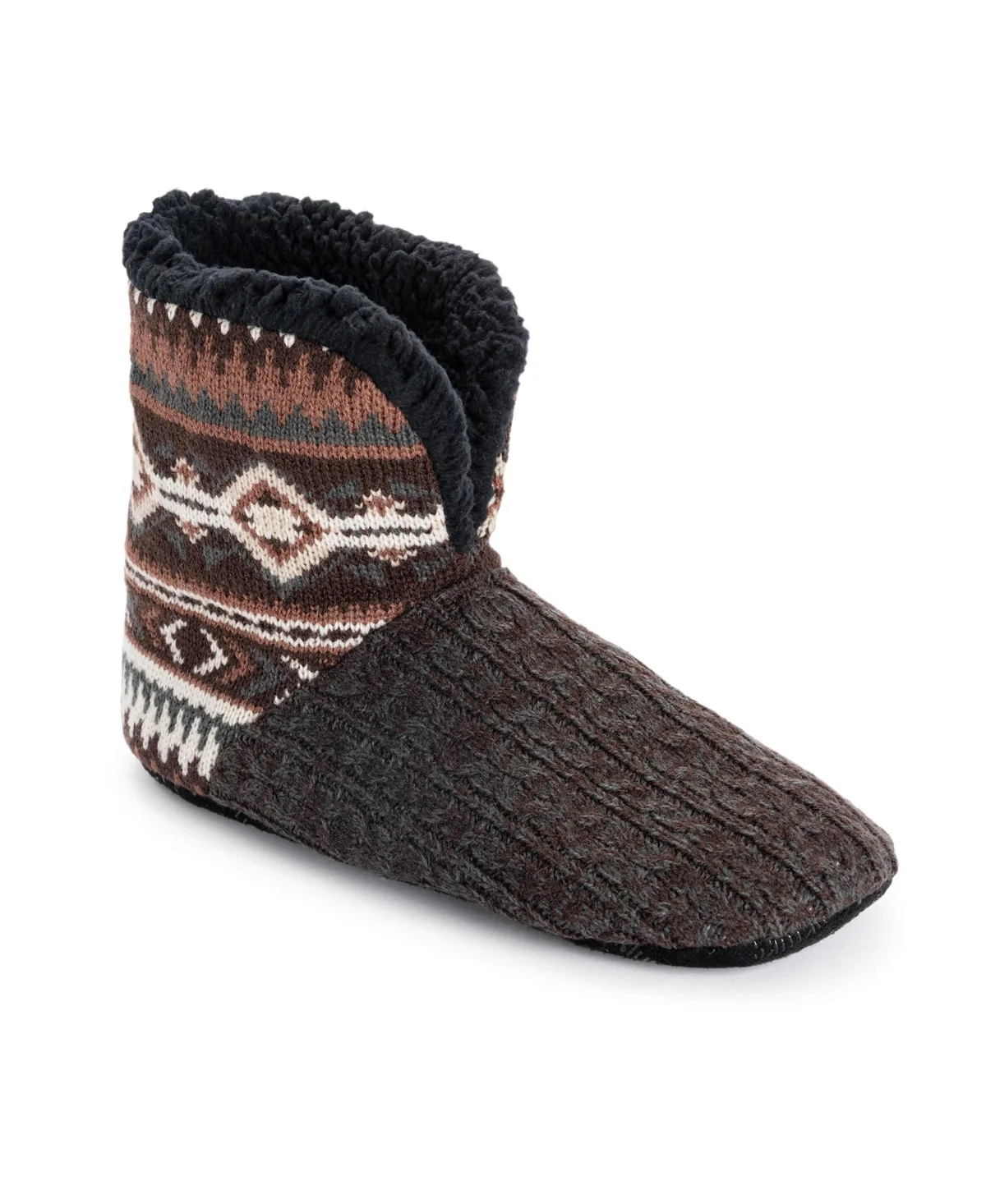 Fold-Over Cuff Knit Faux Shearling Bootie Slippers by MUK LUKS