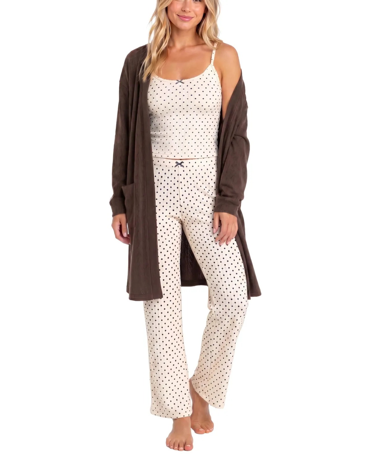 Brushed Pointelle Tank, Duster, and Pants, 3-Piece Set by Sincerely Jules