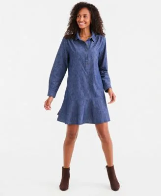 Long Sleeve Peplum Cotton Shirt Dress