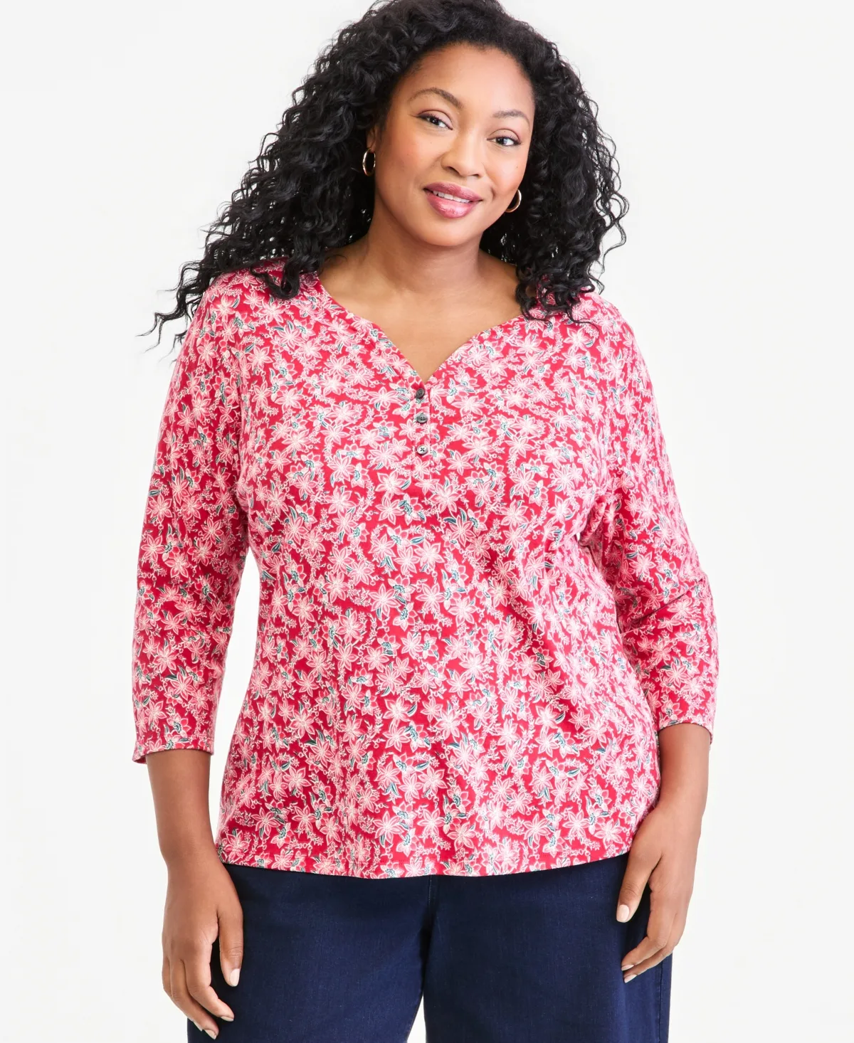Printed 3/4-Sleeve Henley Top by Style & Co