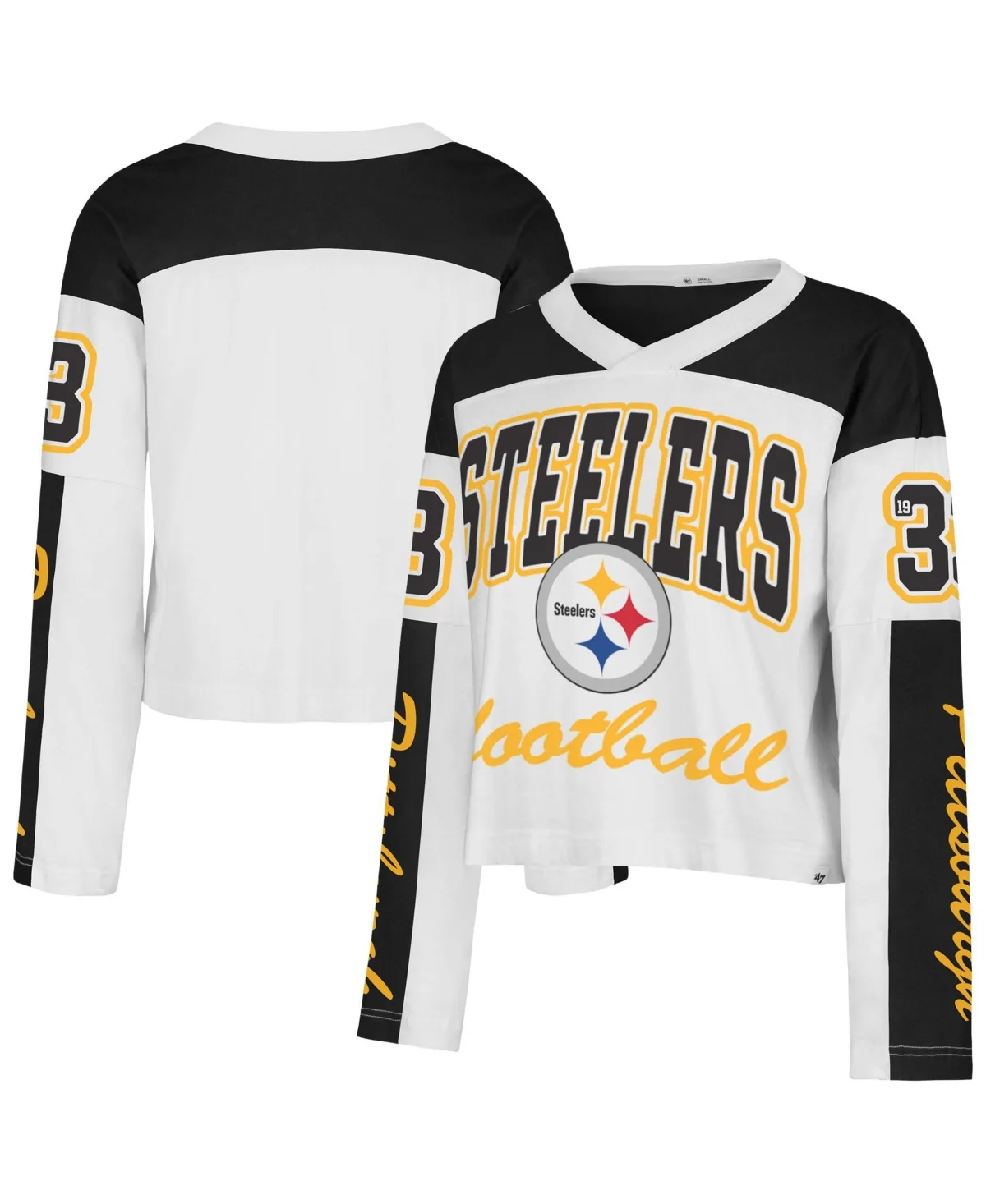 Pittsburgh Steelers Exclamation Metro V-Neck Long-Sleeves Jersey T-Shirt by 47 Brand