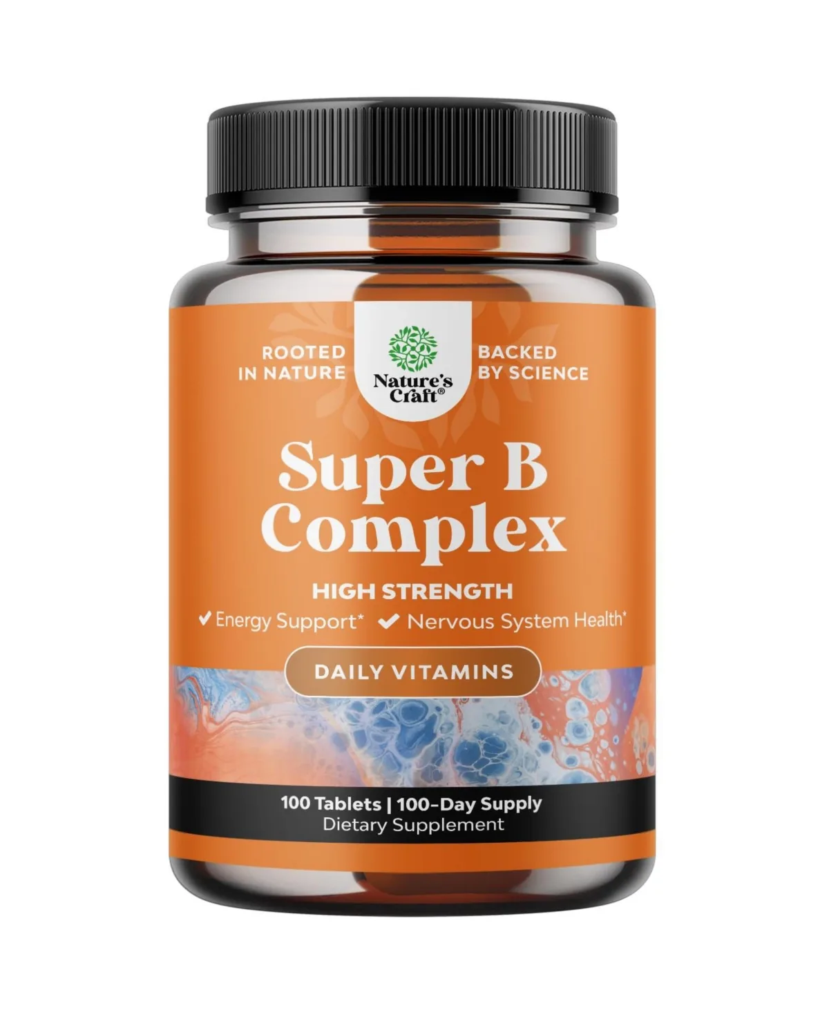 Super Vitamin B Complex with Thiamin, Riboflavin, Niacin, B6, B12 and Folate, 100 Tablets by Natures Craft