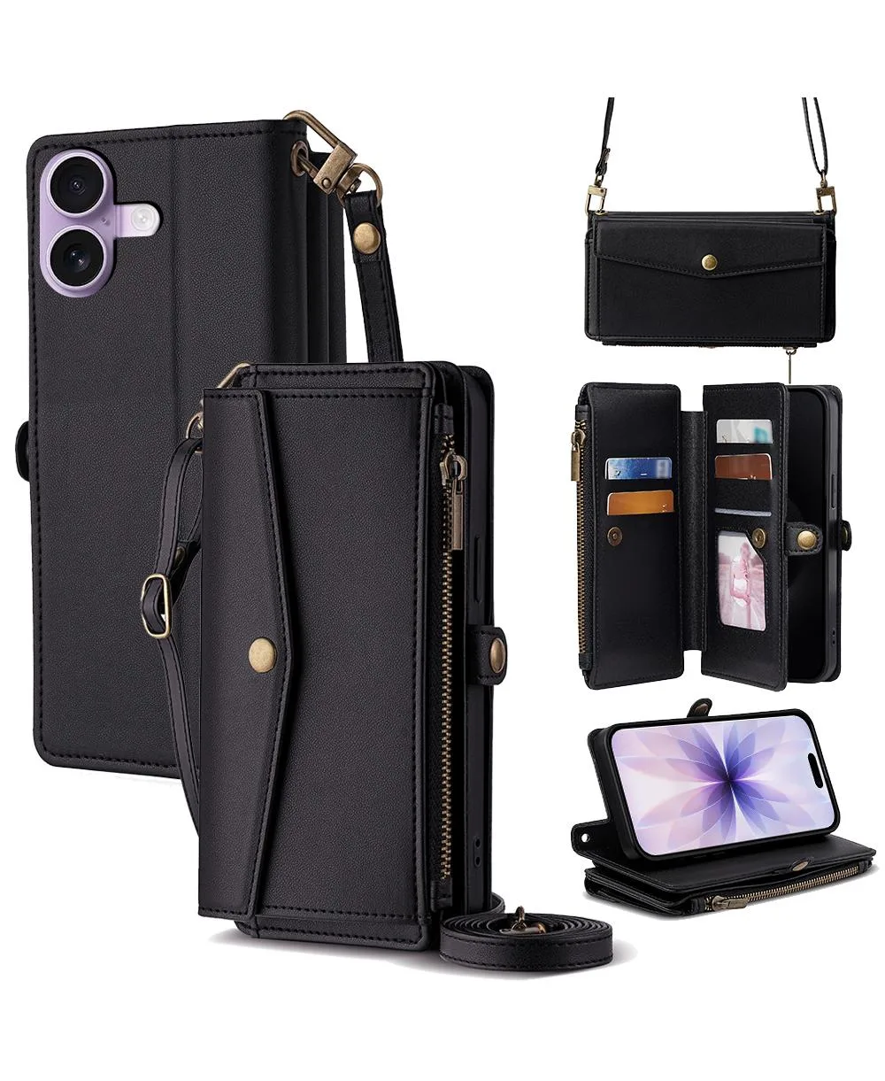 Wallet Case for iPhone 12-17, Card Holder with Wrist and Crossbody Straps by Artudatech