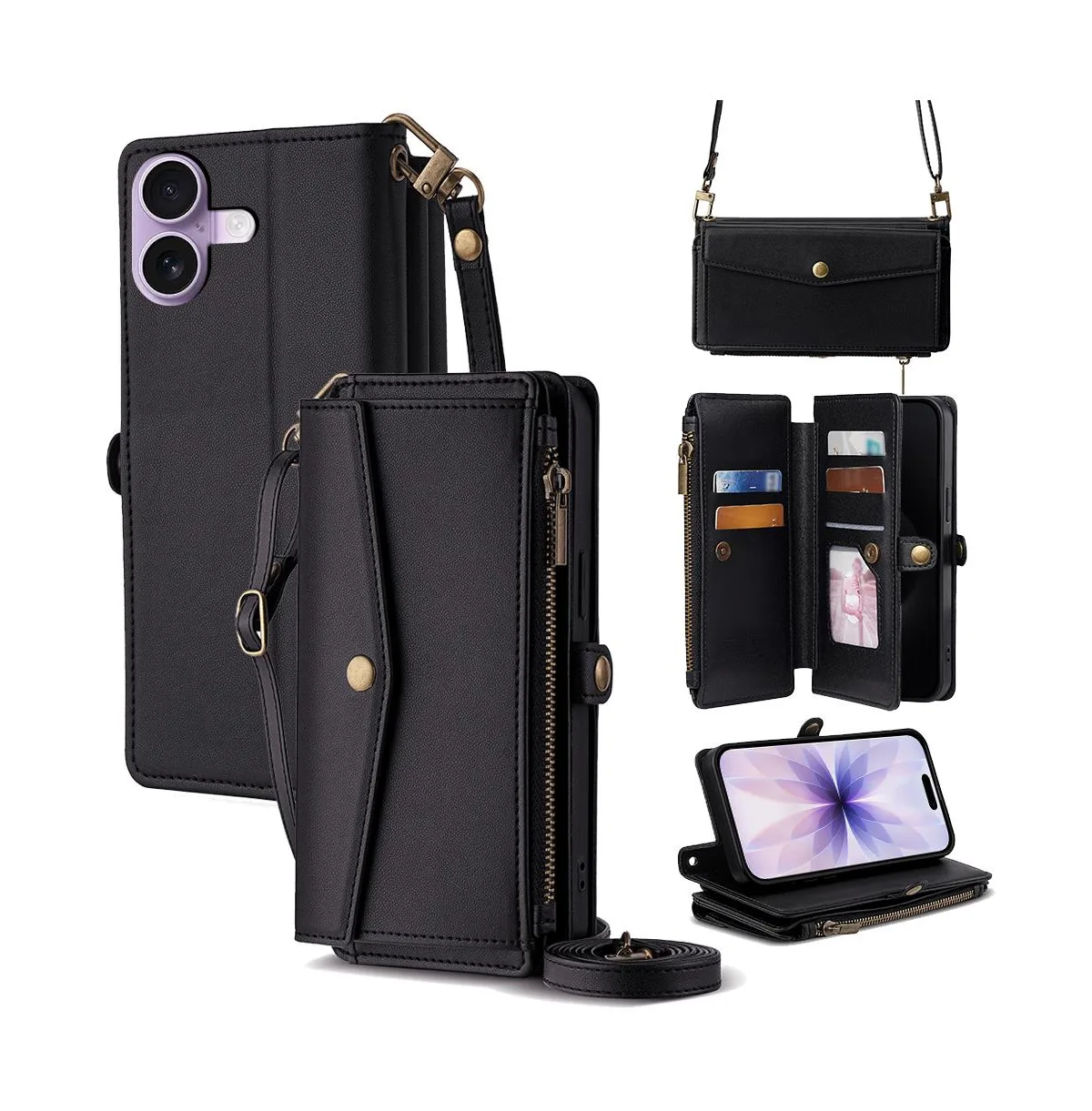 Wallet Case for iPhone 12-17, Card Holder with Wrist and Crossbody Straps by Artudatech