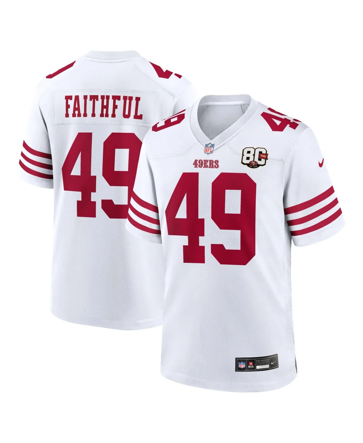 San Francisco 49ers the Faithful 80th Anniversary V-Neck Game Jersey by Nike