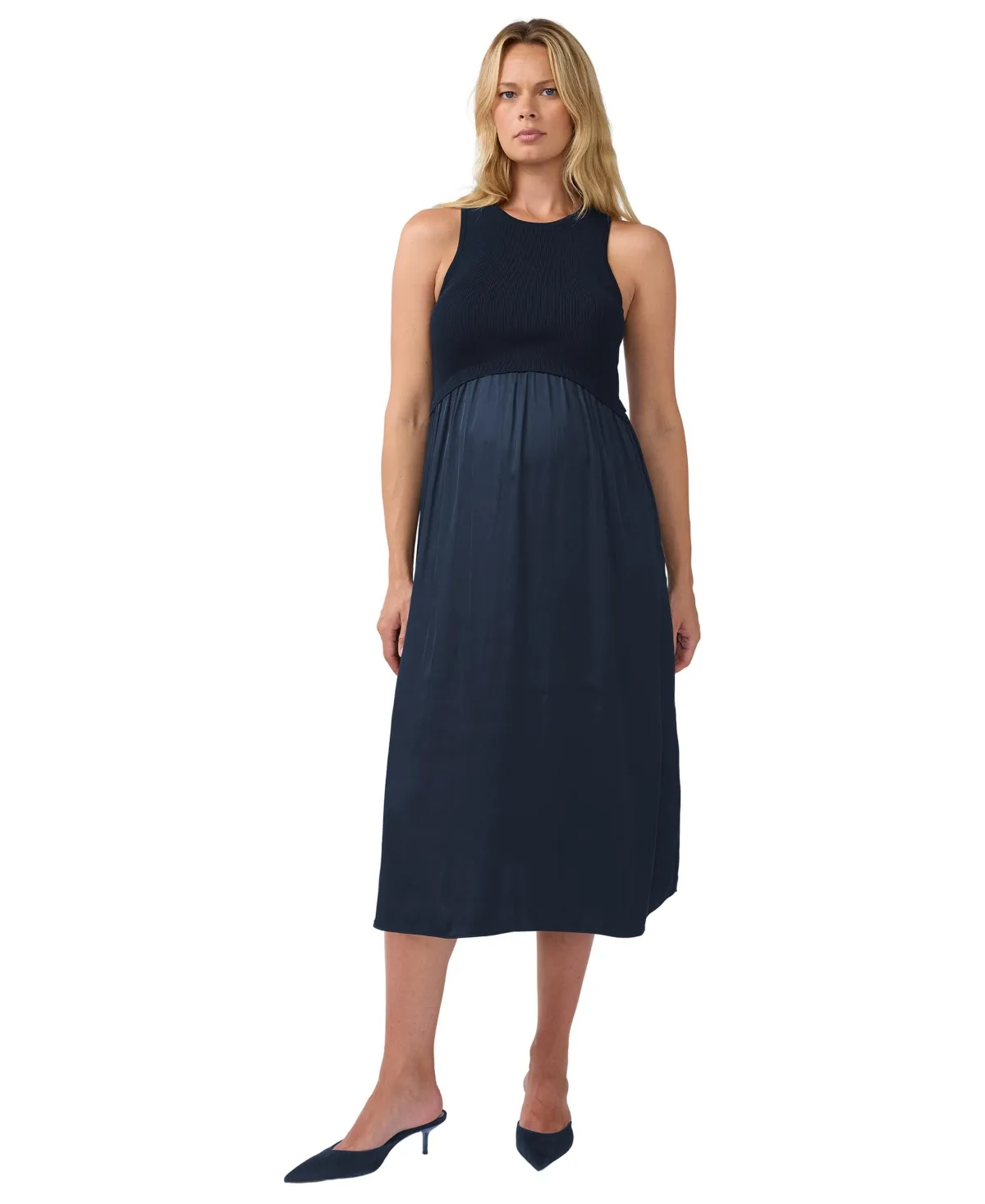 Maternity Mix Media A-Line Sleeveless Crewneck Dress by Ingrid  Isabel