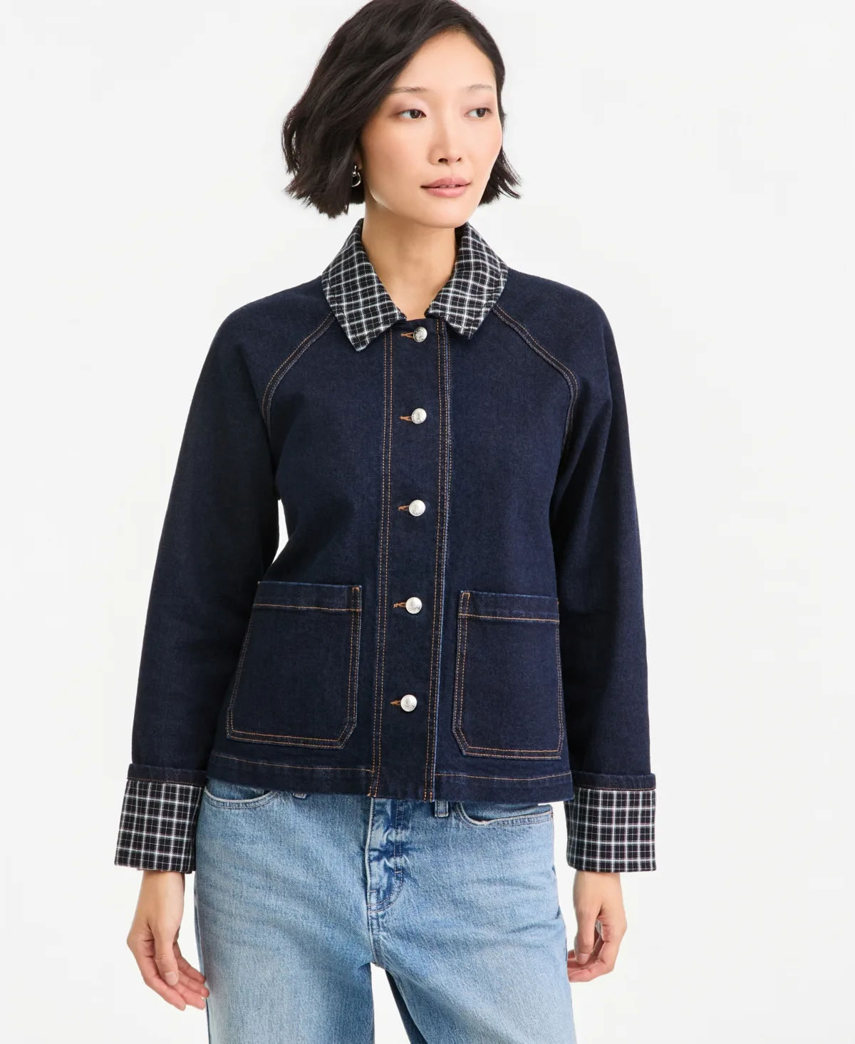 Denim Plaid Cuff Jacket by On 34th