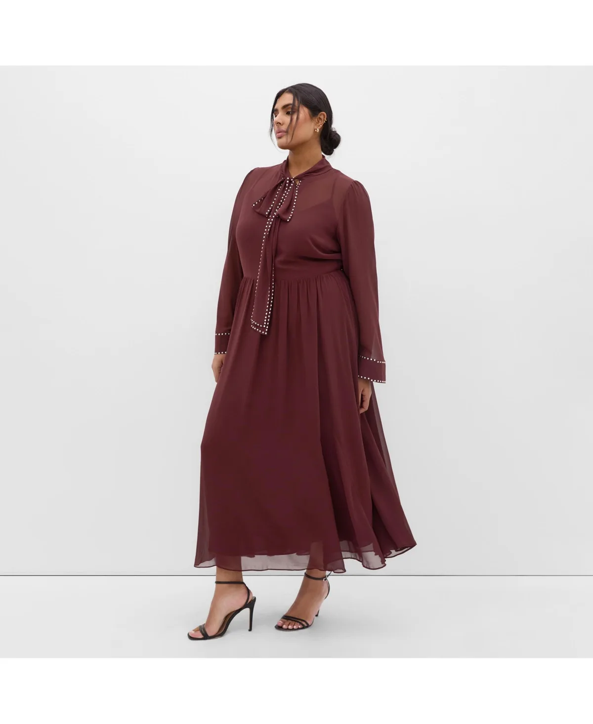 Kara Stud Tie Neck Maxi Dress by City Chic