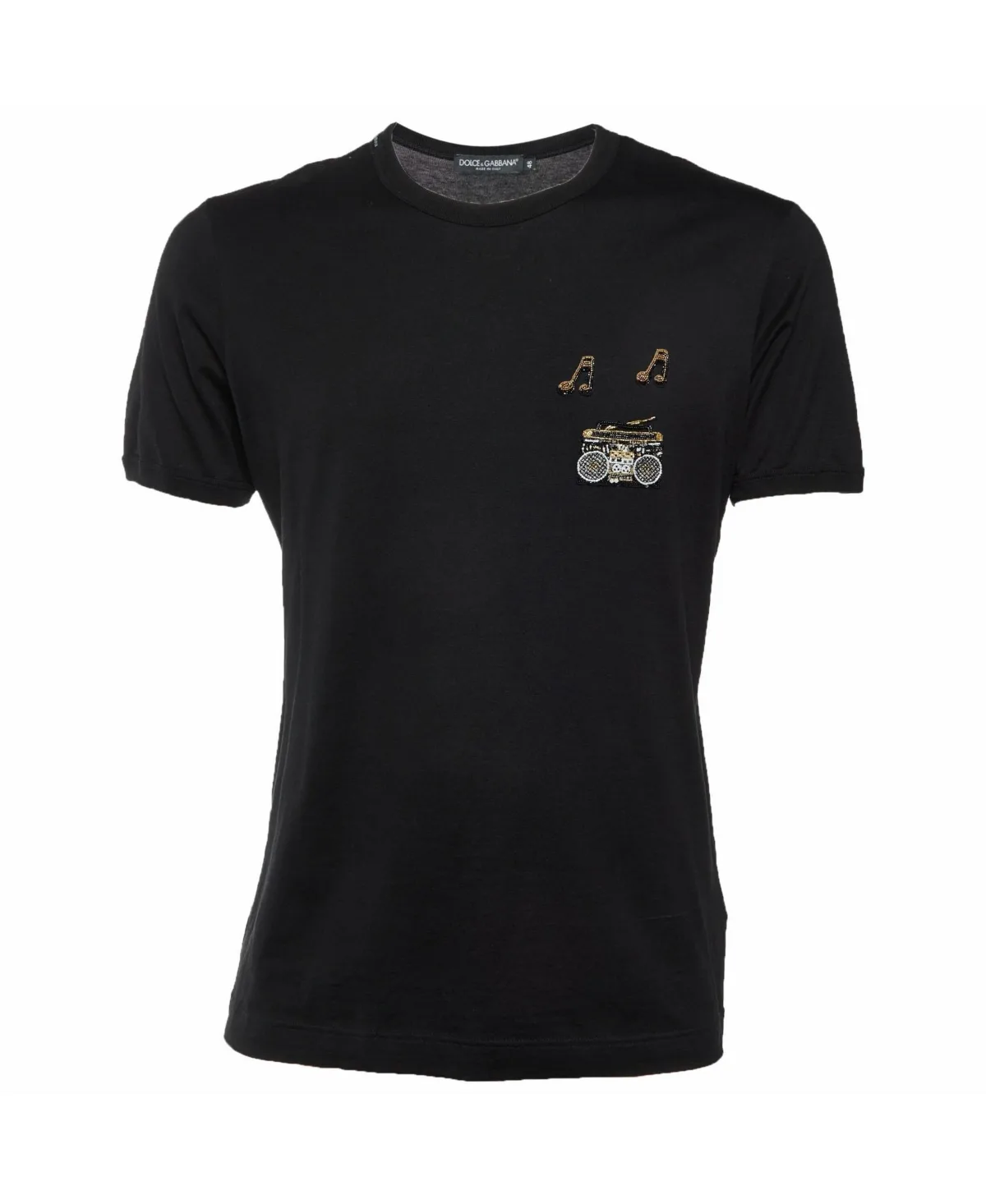Pre-Owned Dolce & Gabbana Embellished Music Patch Cotton T-Shirt by Dolce & Gabbana