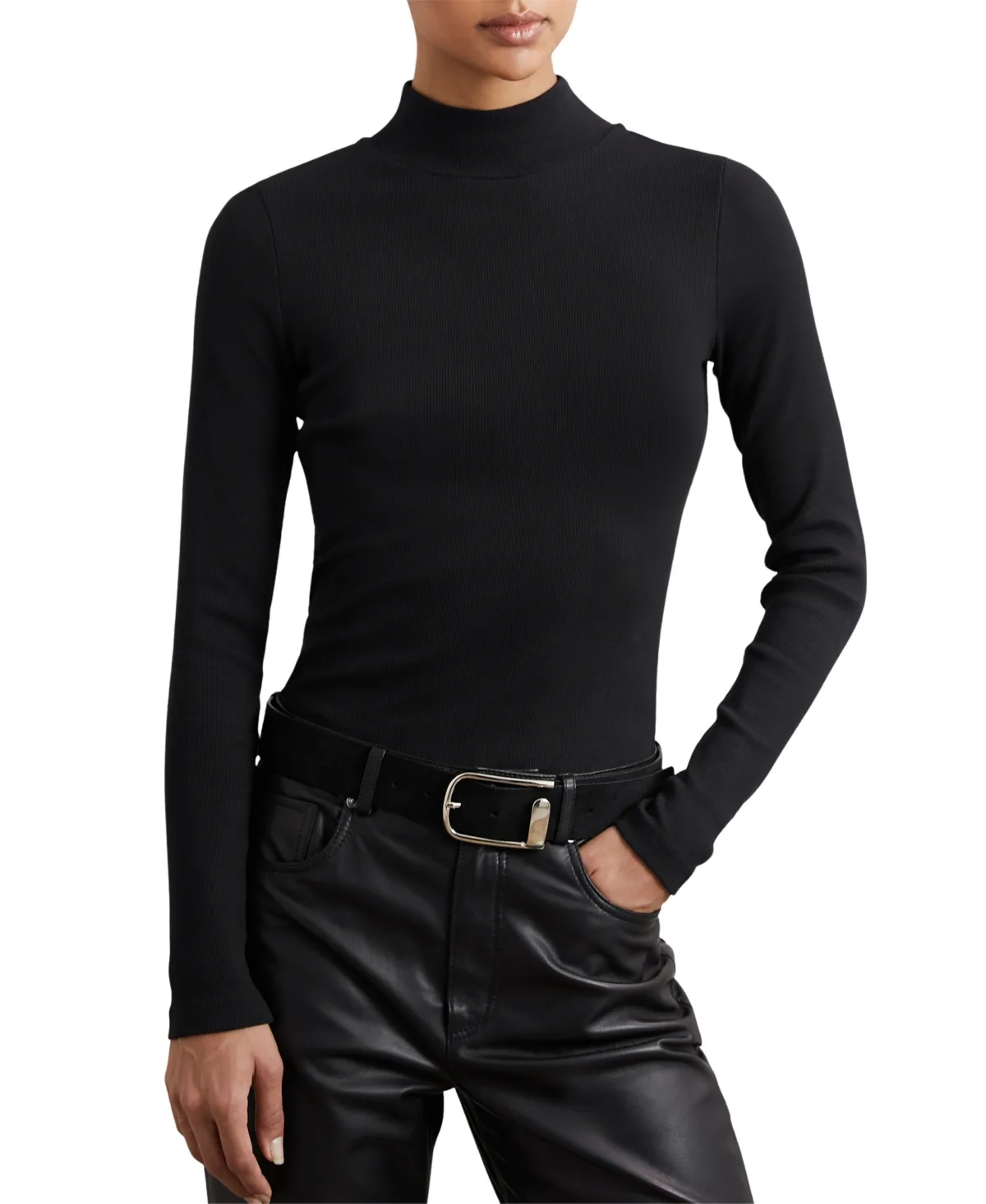 Polly Funnel Neck Long-Sleeve Ribbed Top by Reiss